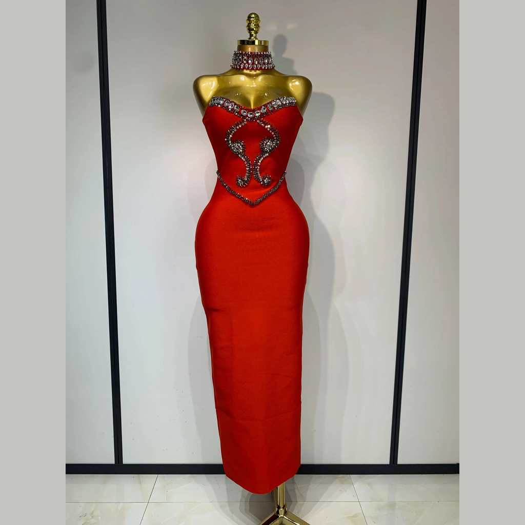 Avelyne - Embellished Strapless Bandage Dress