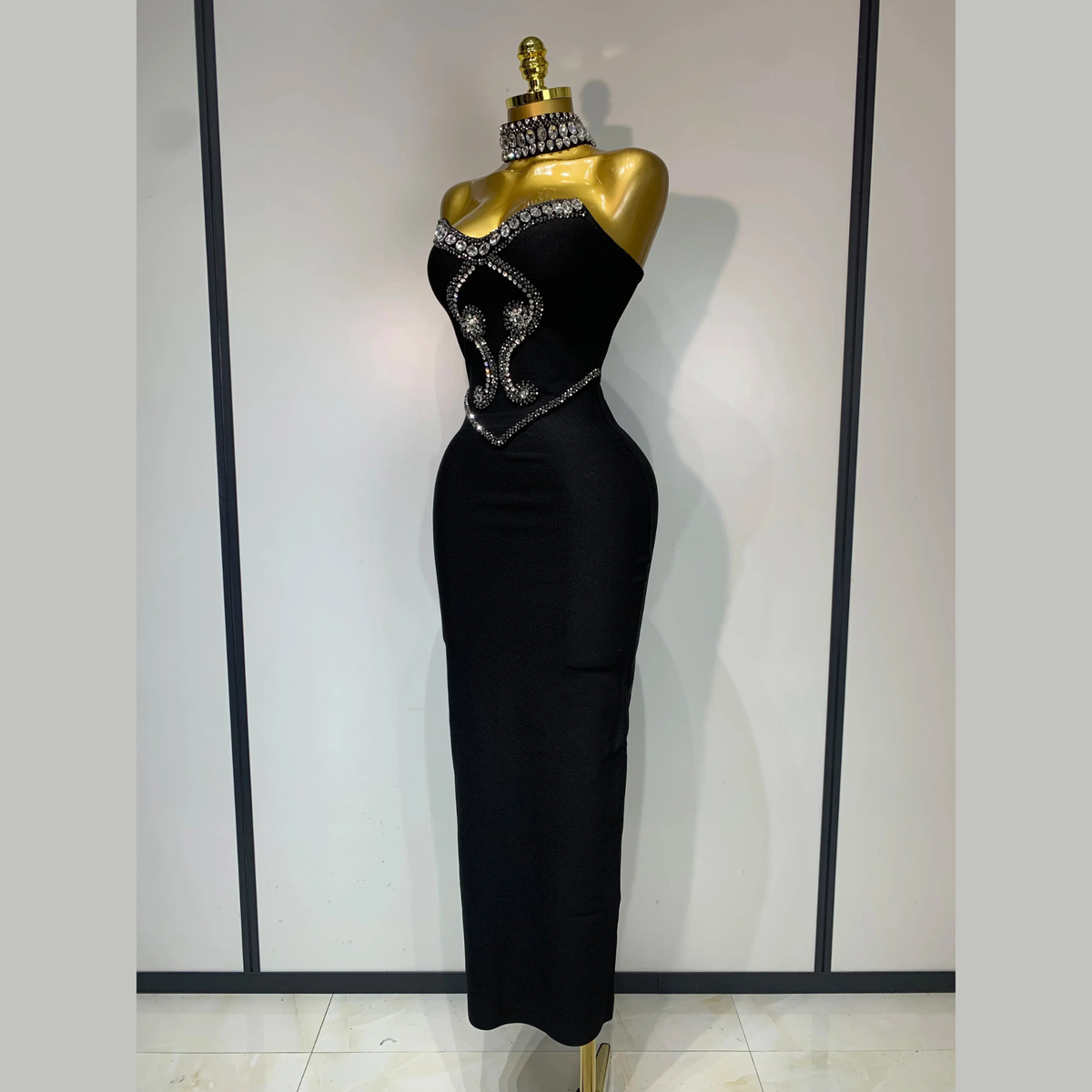 Avelyne - Embellished Strapless Bandage Dress
