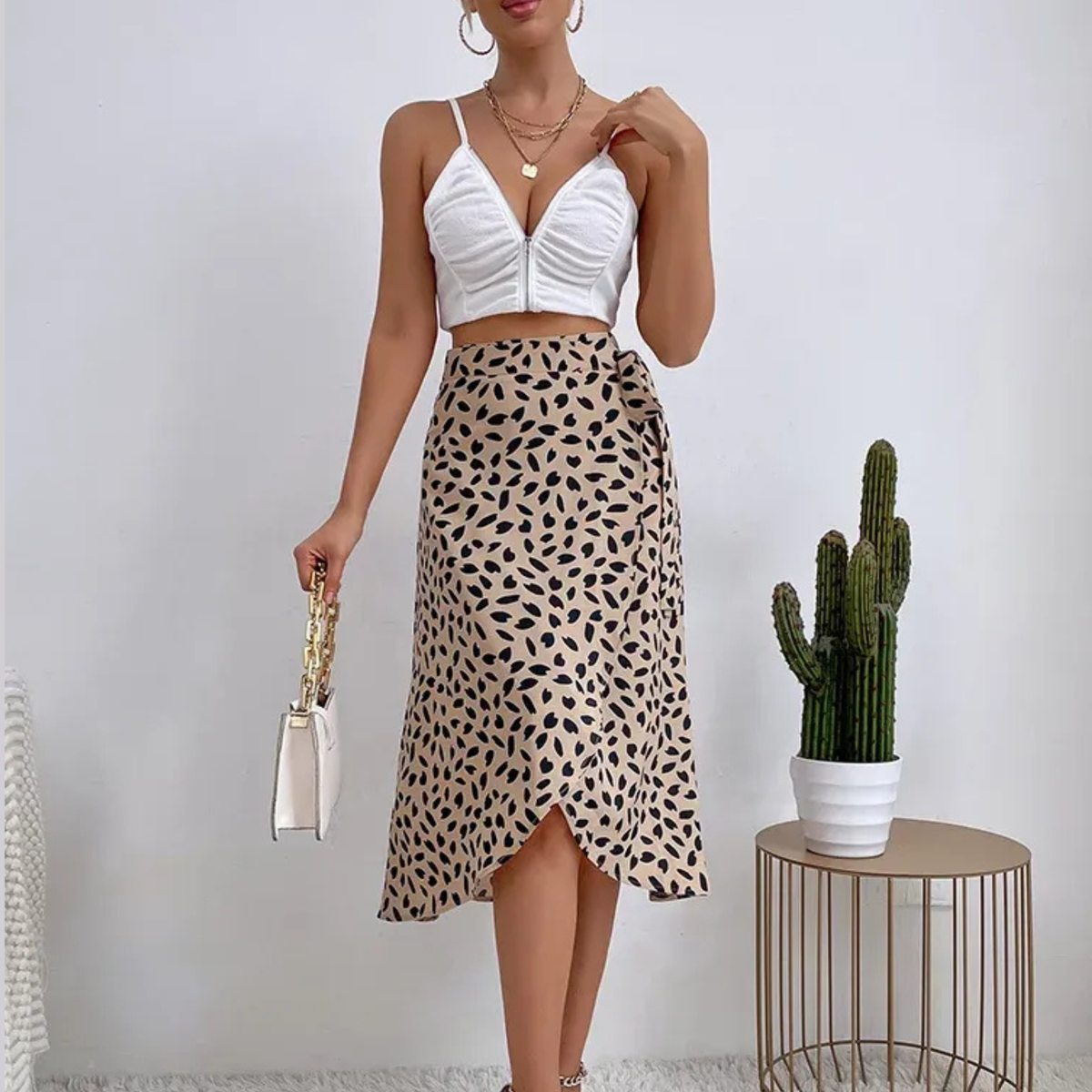 Maristelle – Printed Tie Side Wrap Skirt