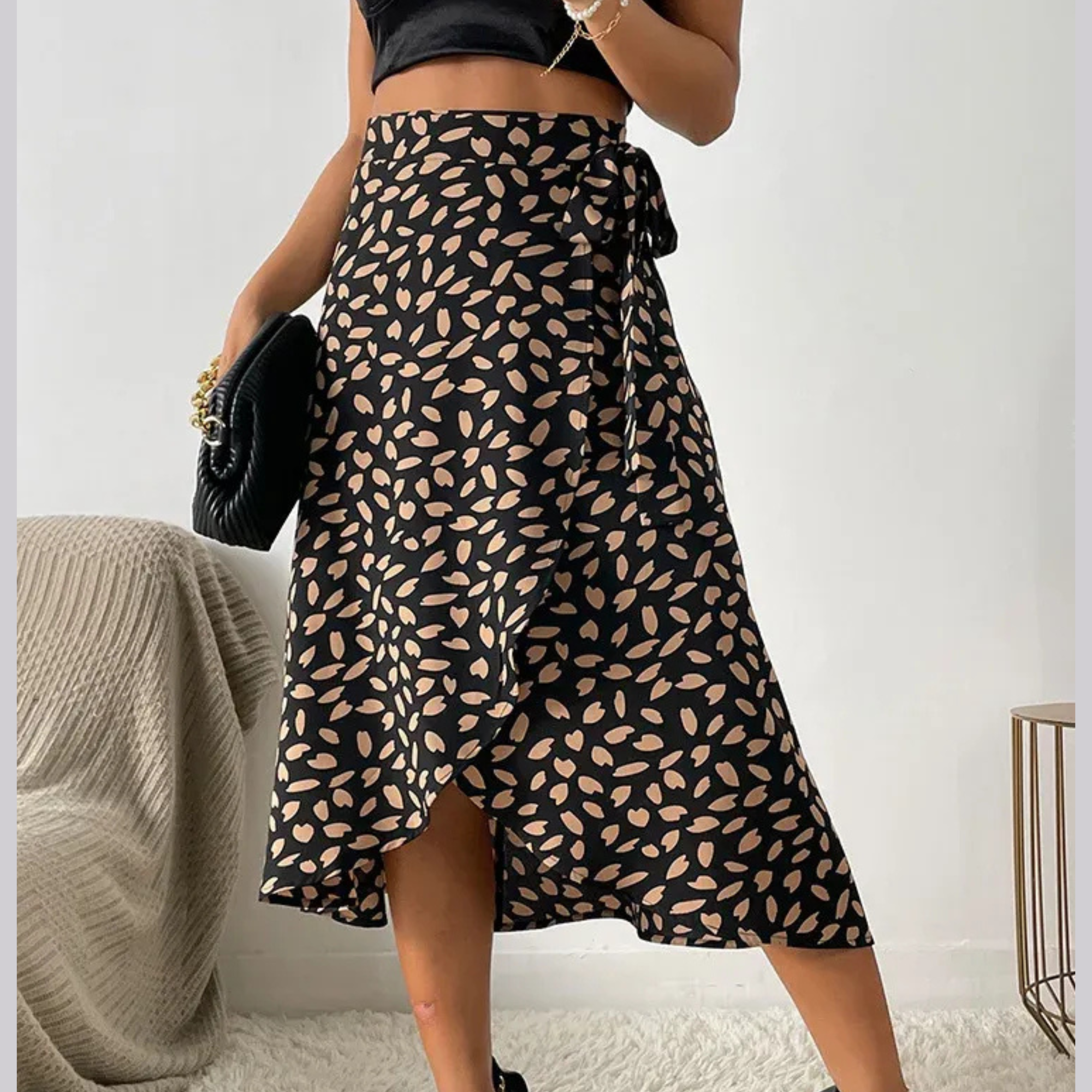 Maristelle – Printed Tie Side Wrap Skirt