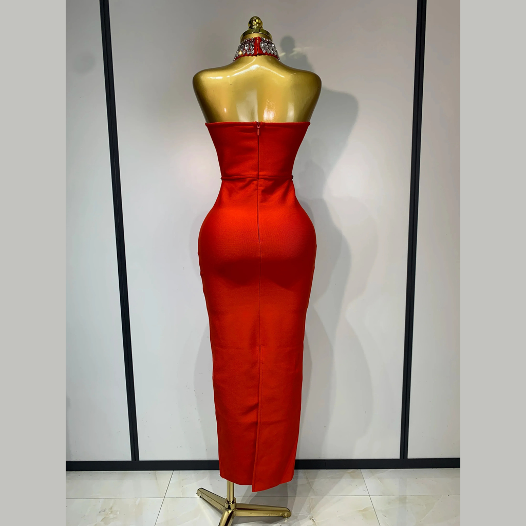 Avelyne - Embellished Strapless Bandage Dress