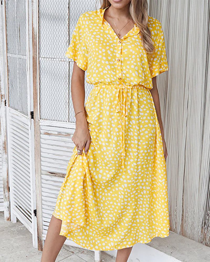 V-Neck Dress with Polka Dot Print