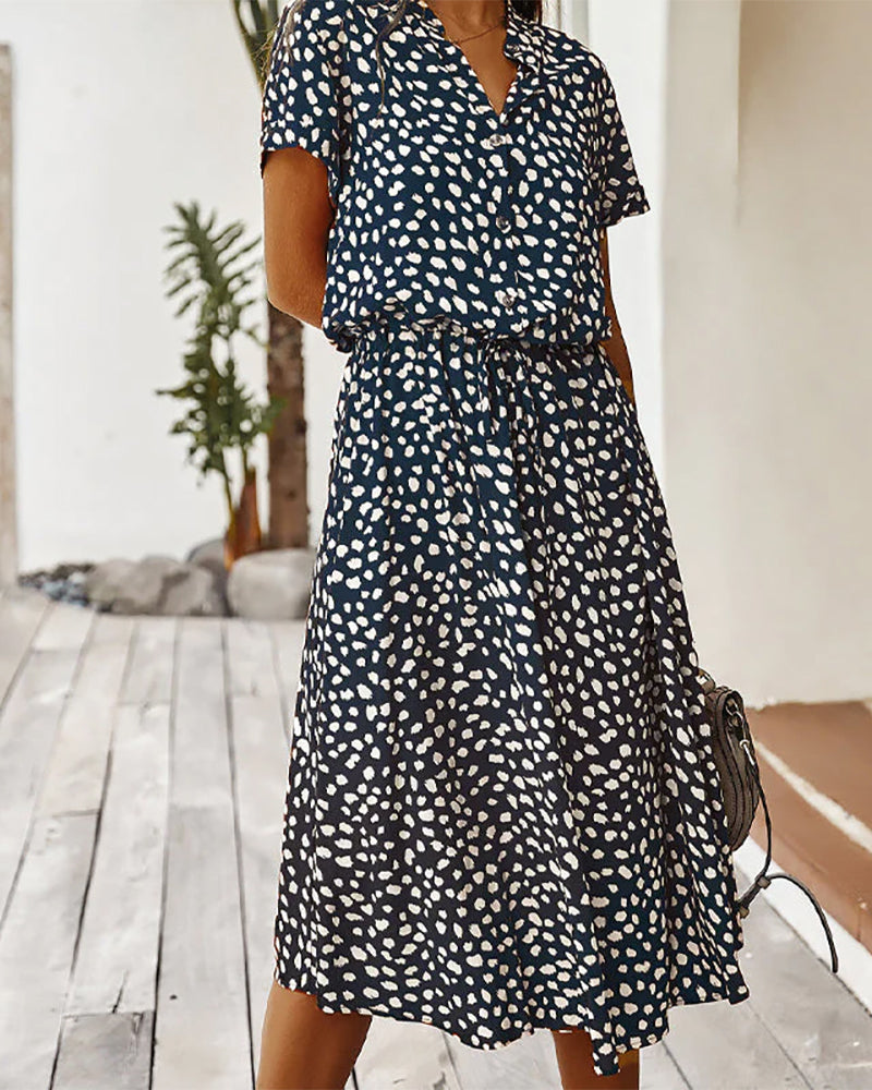 V-Neck Dress with Polka Dot Print