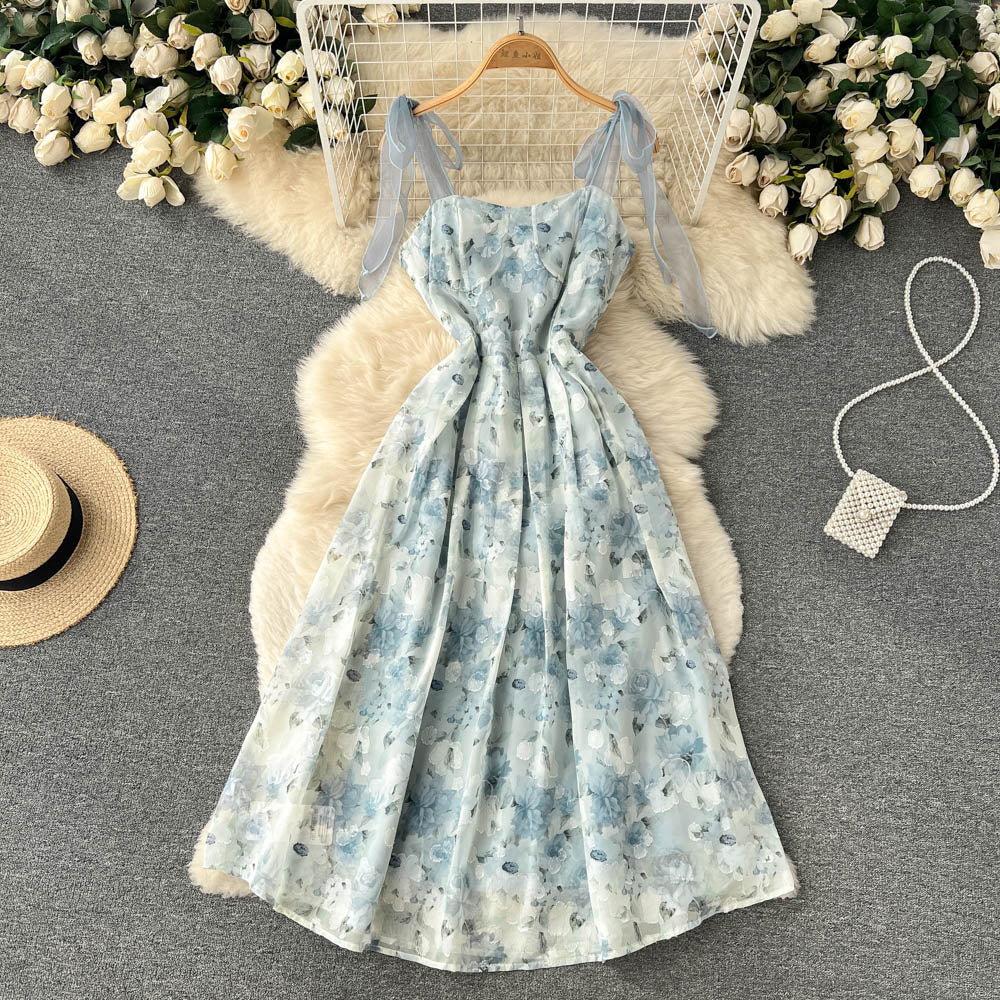 Bow-tie Floral Mesh Slip Dress