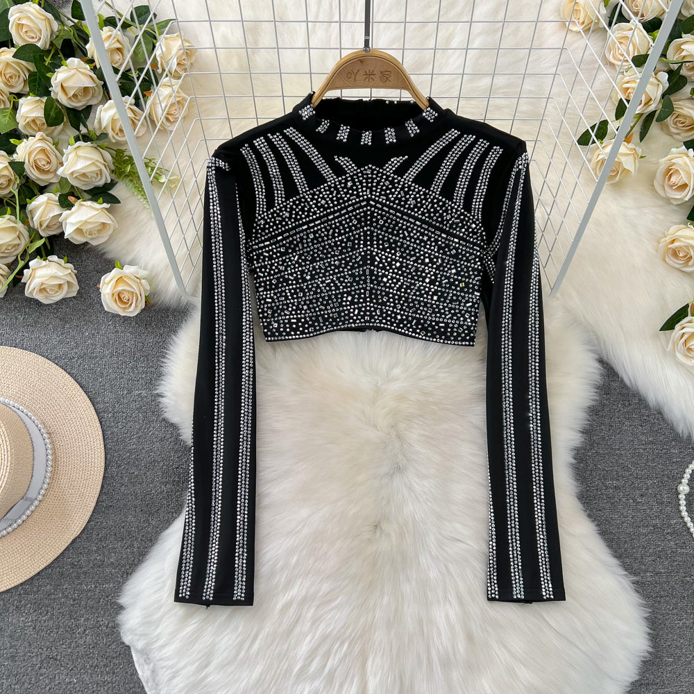 Top&Fishtail Skirt Rhinestone Studded 2Pcs