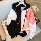 Color Blocking Hooded Thickened Sweatshirt