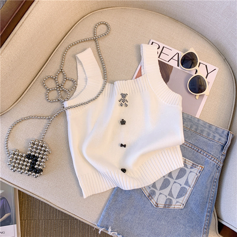 3d Bear Decorated Knitted Camisole