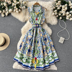Courtly Lapel Floral Print Dress