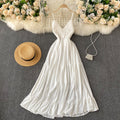 Crochet Knitted Lace-up White Slip Dress