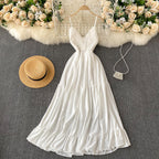 Crochet Knitted Lace-up White Slip Dress