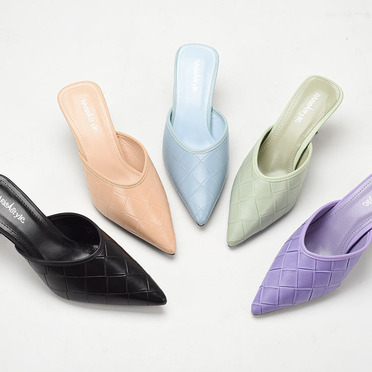 Stone Stiletto Slippers With Pointed Toes