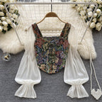 Oil Painting Printed Lace Patchwork Top