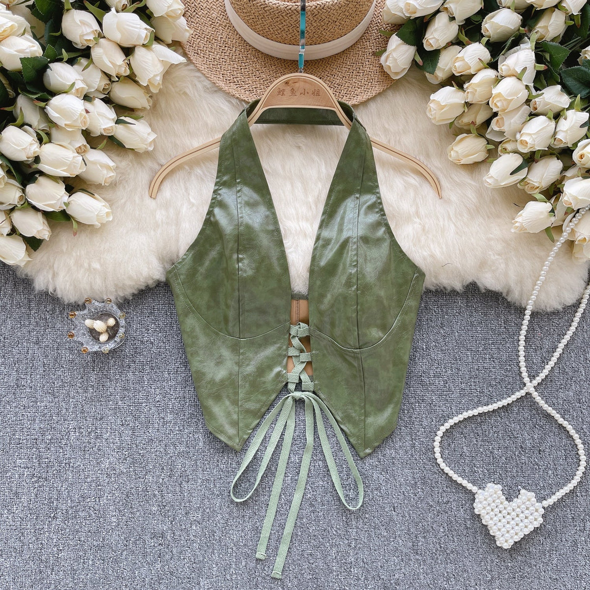 PU Leather Lace-up Backless Vest
