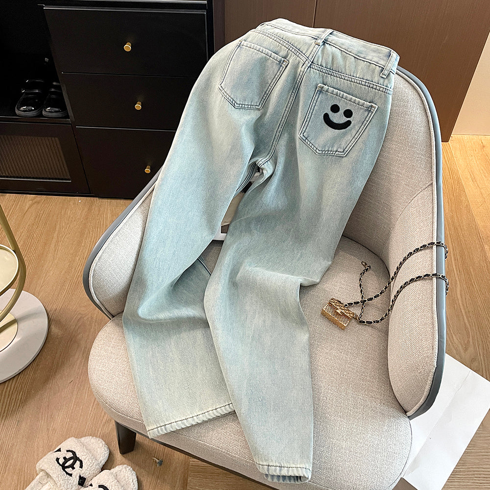 Smiley Embroidered Padded Jeans