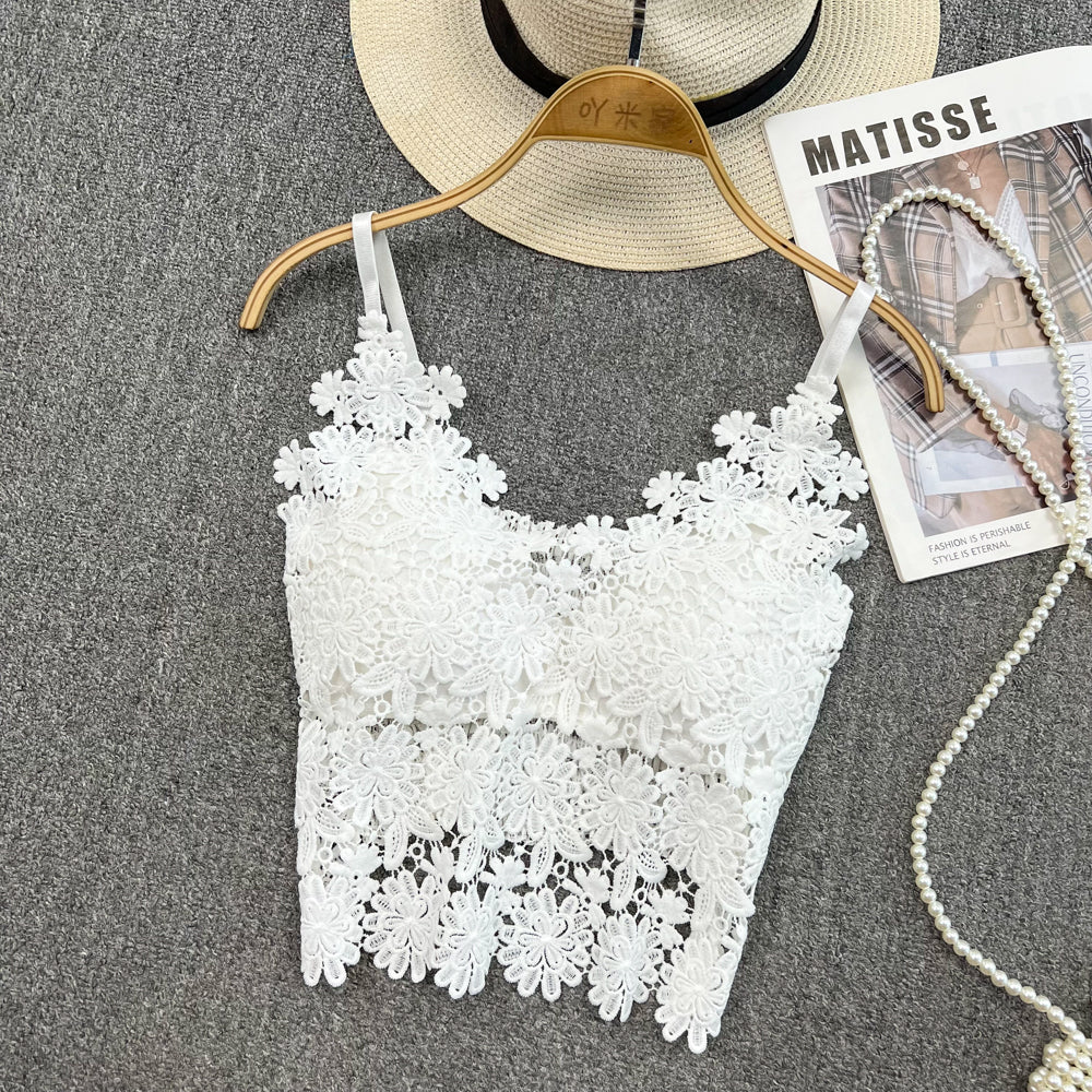 Hollow Lace Pattern V-neck Halter Top