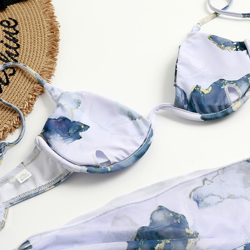 Three-piece Leopard Print&Ink Swimsuit