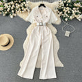 Mesh Patchwork Suit Collar Jumpsuit