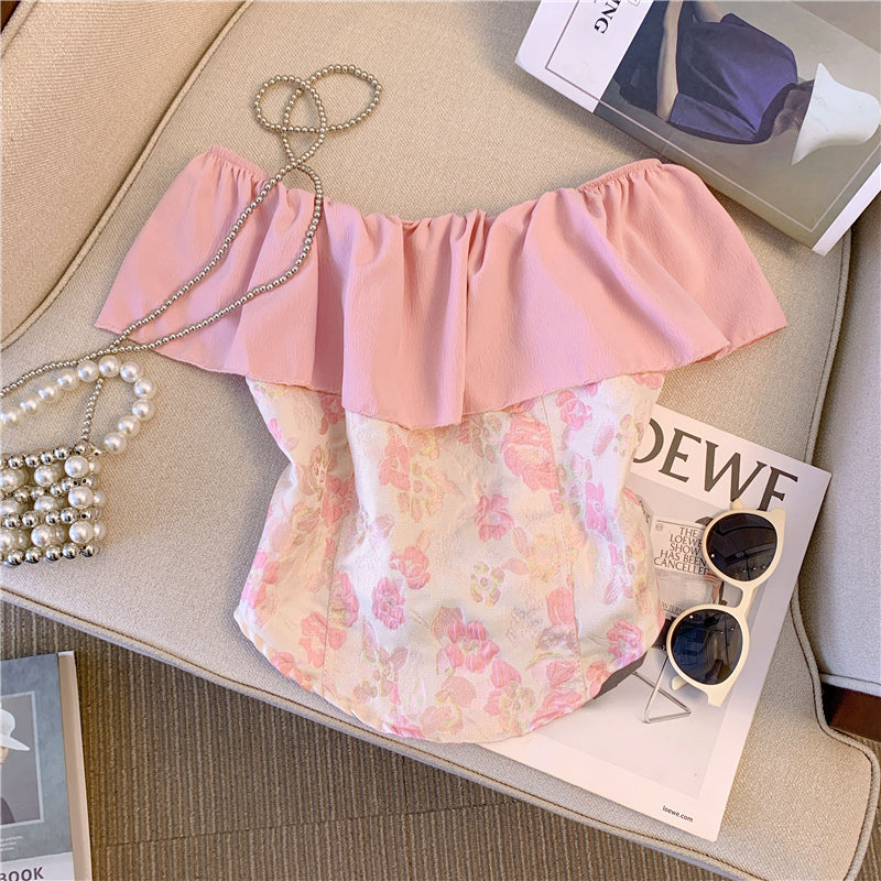 Sweet Ruffled Floral Off-shoulder Top