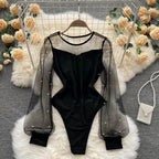 Mesh Patchwork Knitted High-cut Lingerie
