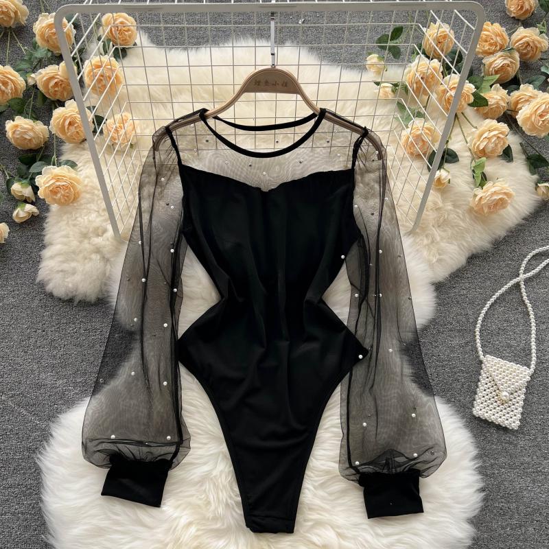 Mesh Patchwork Knitted High-cut Lingerie