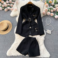 Vintage Black Blazer&Wide-legged Shorts 2Pcs