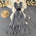 V-neck Chiffon Striped Waist Jumpsuit