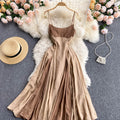 Color Blocking Square Collar Suspender Dress