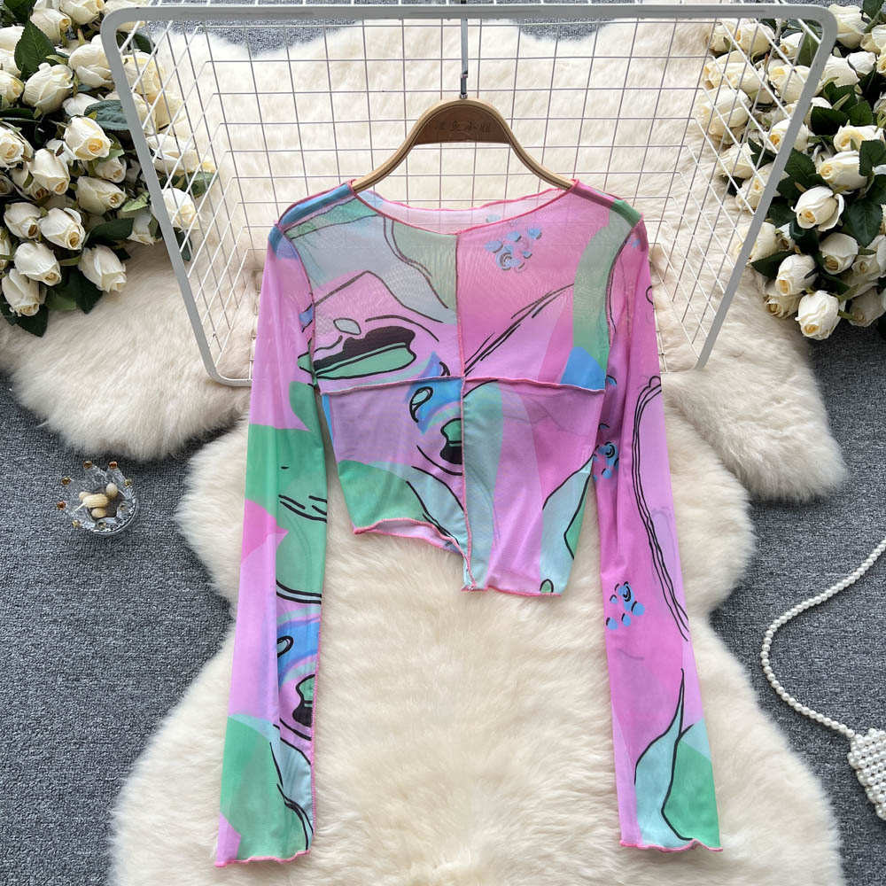Niche Knitted Patchwork Colourful Print Shirt