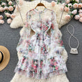 Sweet Floral Printed Lace Dress