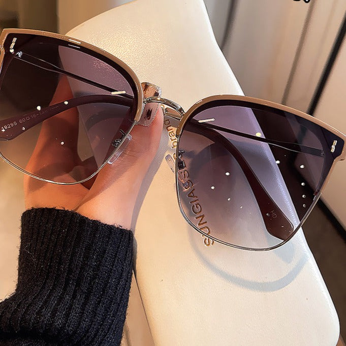 Oversized Metal Half-Frame Sunglasses