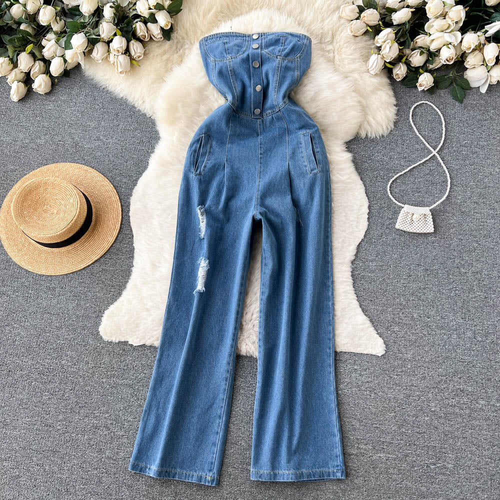 Vintage Ripped Denim Jumpsuit