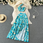 Printed Halter Top&Skirt 2Pcs Set