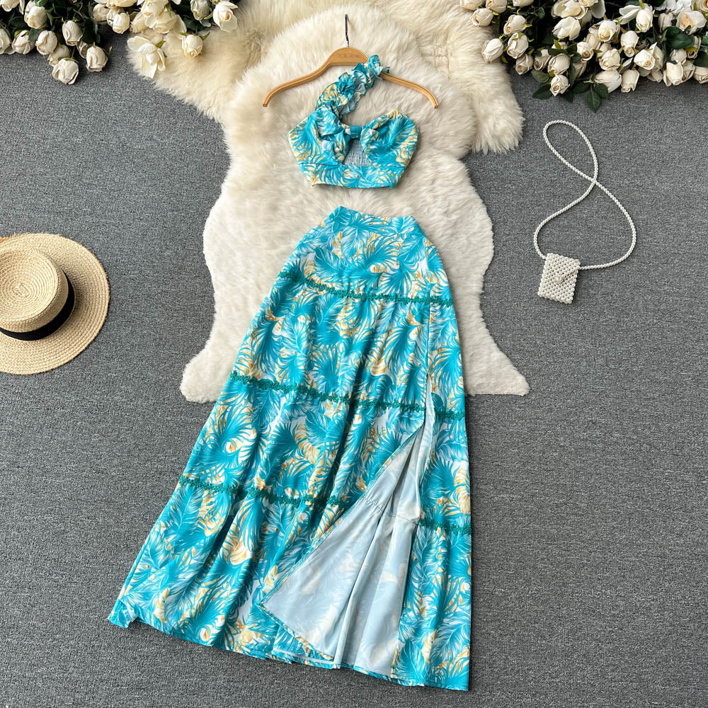 Printed Halter Top&Skirt 2Pcs Set
