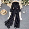 Black V-neck Mesh Patchwork Jumpsuit