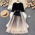 Black Patchwork Mesh Dress