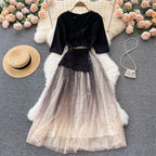 Black Patchwork Mesh Dress