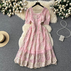 Vintage Embroidery Pink Princess Dress