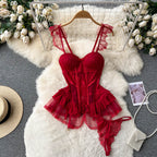 Vintage Mesh Ruffled Halter Dress