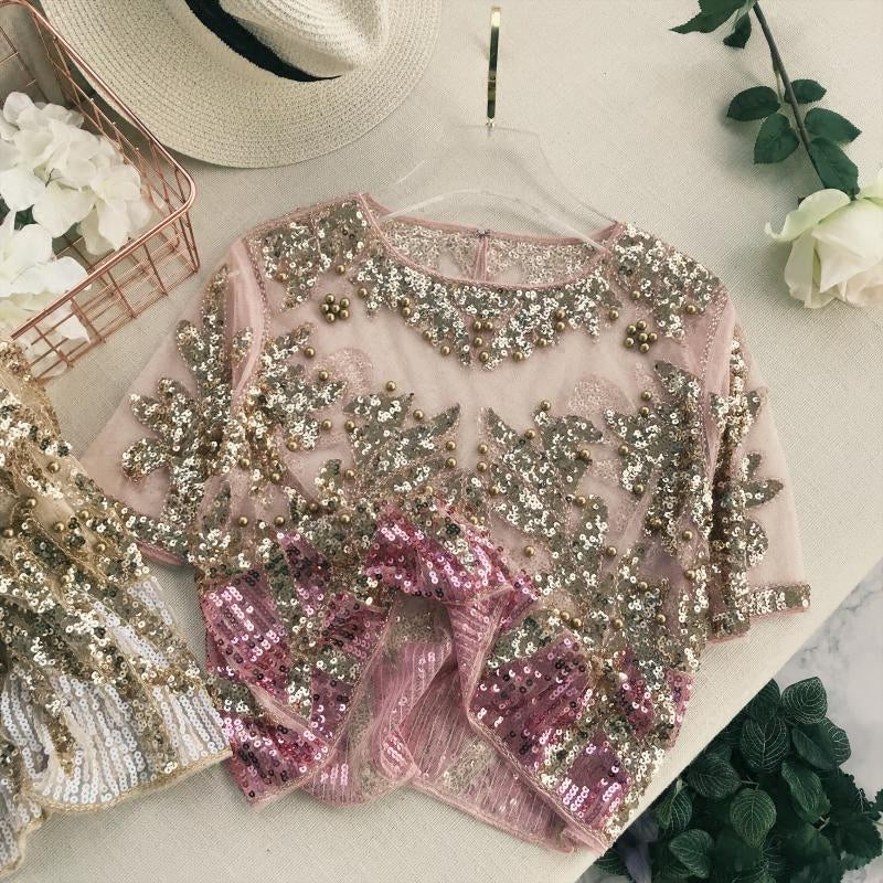 Chic Embroidered Beaded Sequin Shirt
