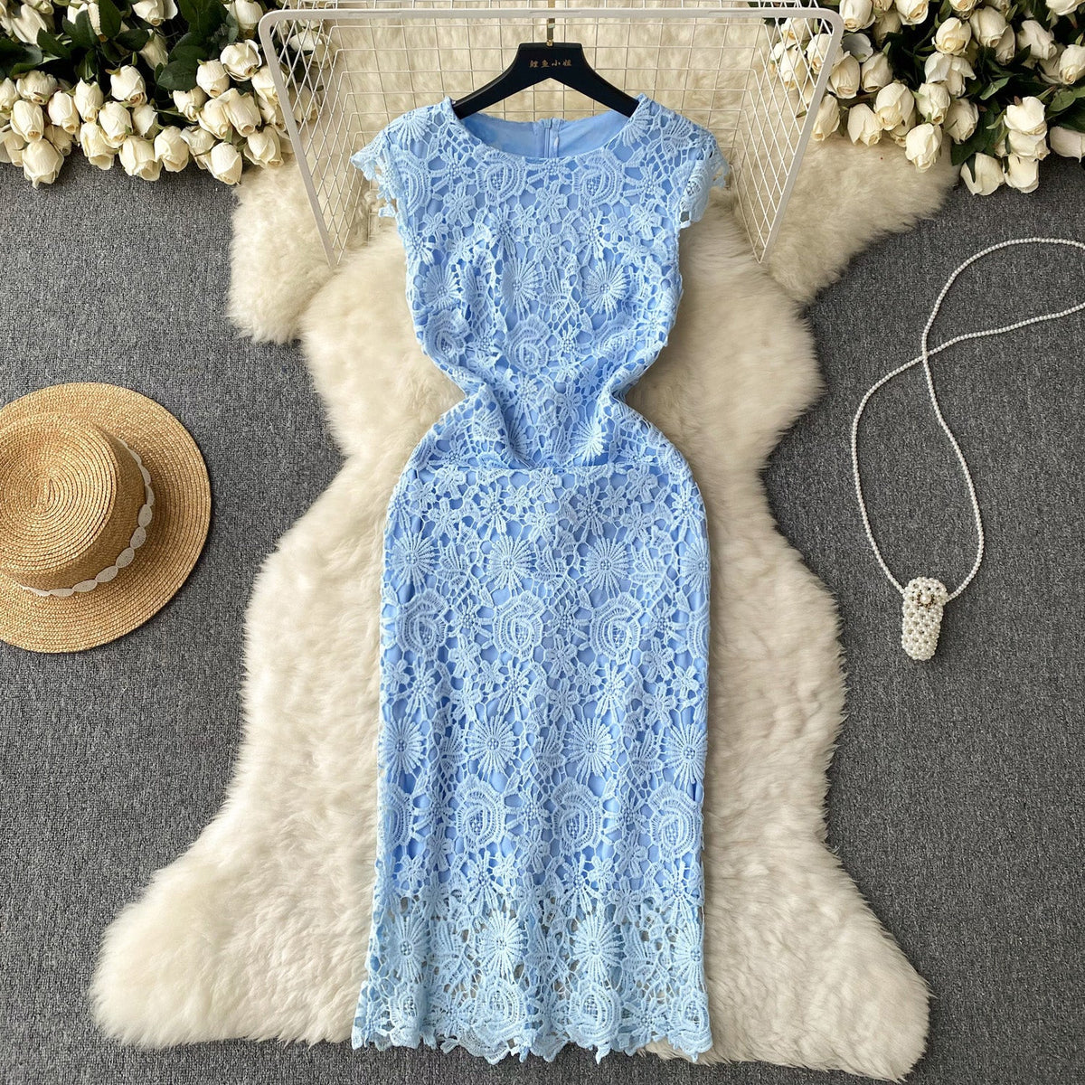 Vintage Crochet Lace Sleeveless Dress