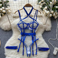 Mesh Patchwork Crossover Halter Jumpsuit