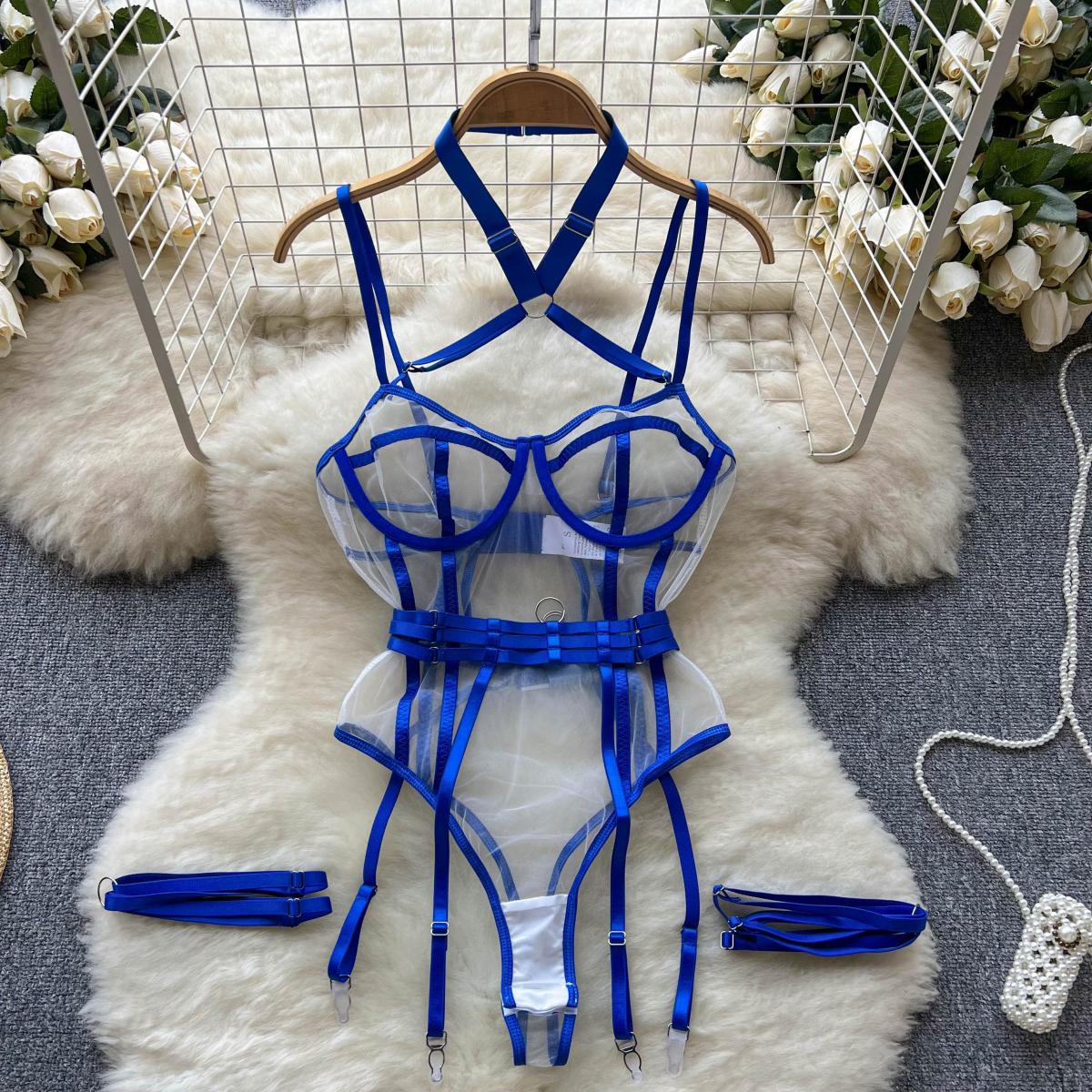 Mesh Patchwork Crossover Halter Jumpsuit