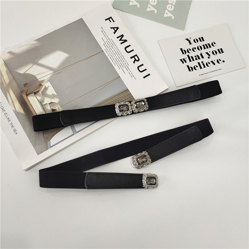 Black Rhinestone Small Buckle Belt