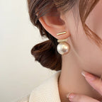 Rhinestone Studded Pearl Silver Earrings