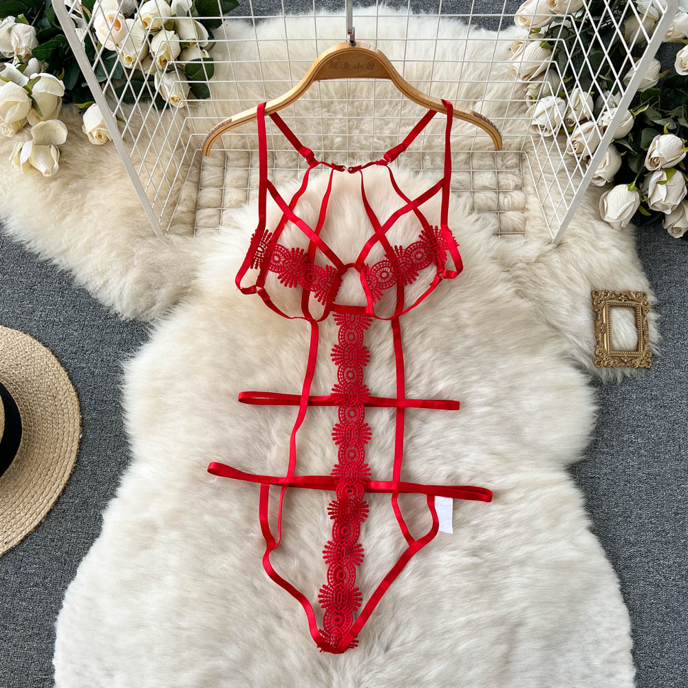 Red Lace Strappy Skinny Jumpsuit