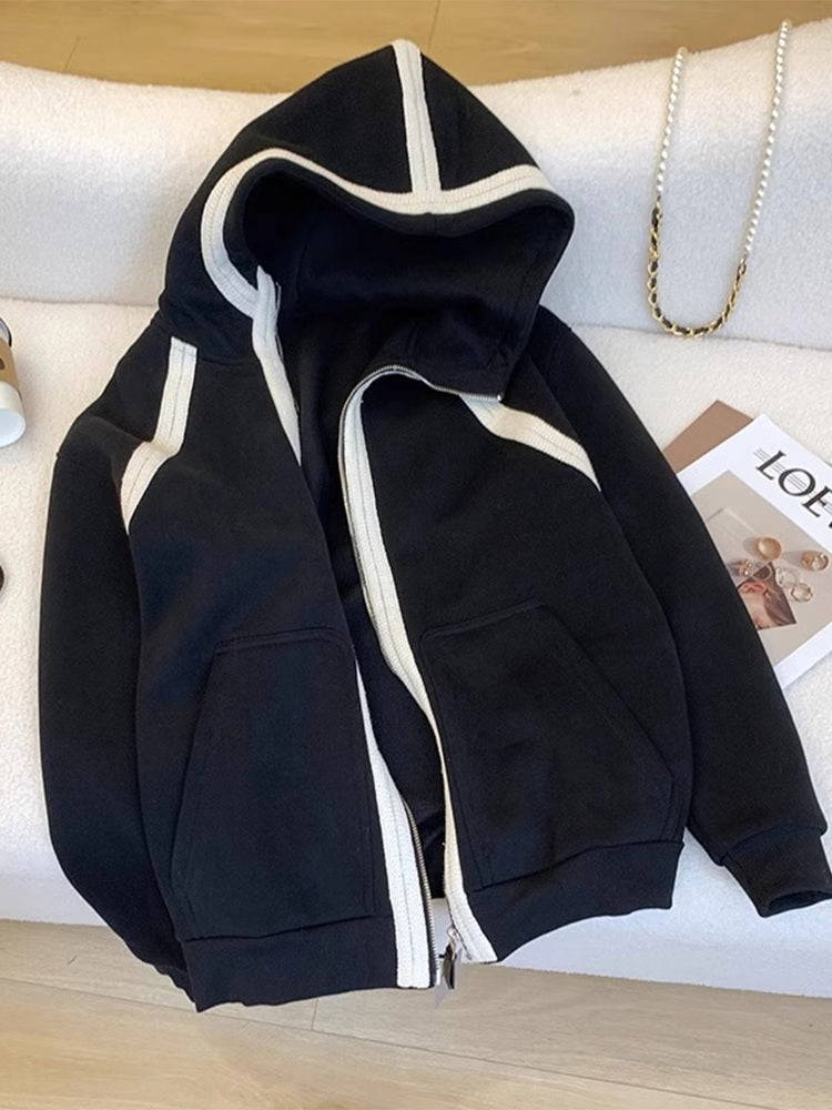 Color Blocking Zipped Hooded Jacket