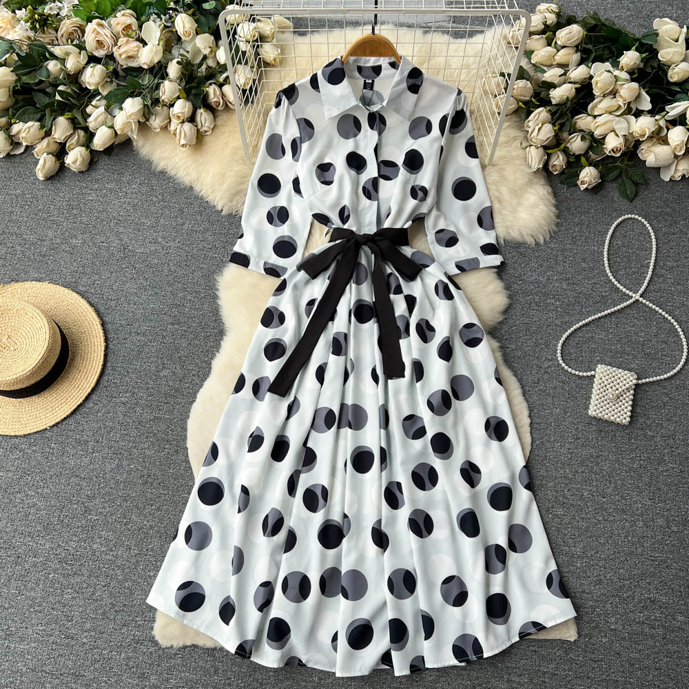 Polo Collar Polka Dot Shirt Dress