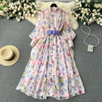 Fairy Flared Sleeve Floral Chiffon Dress