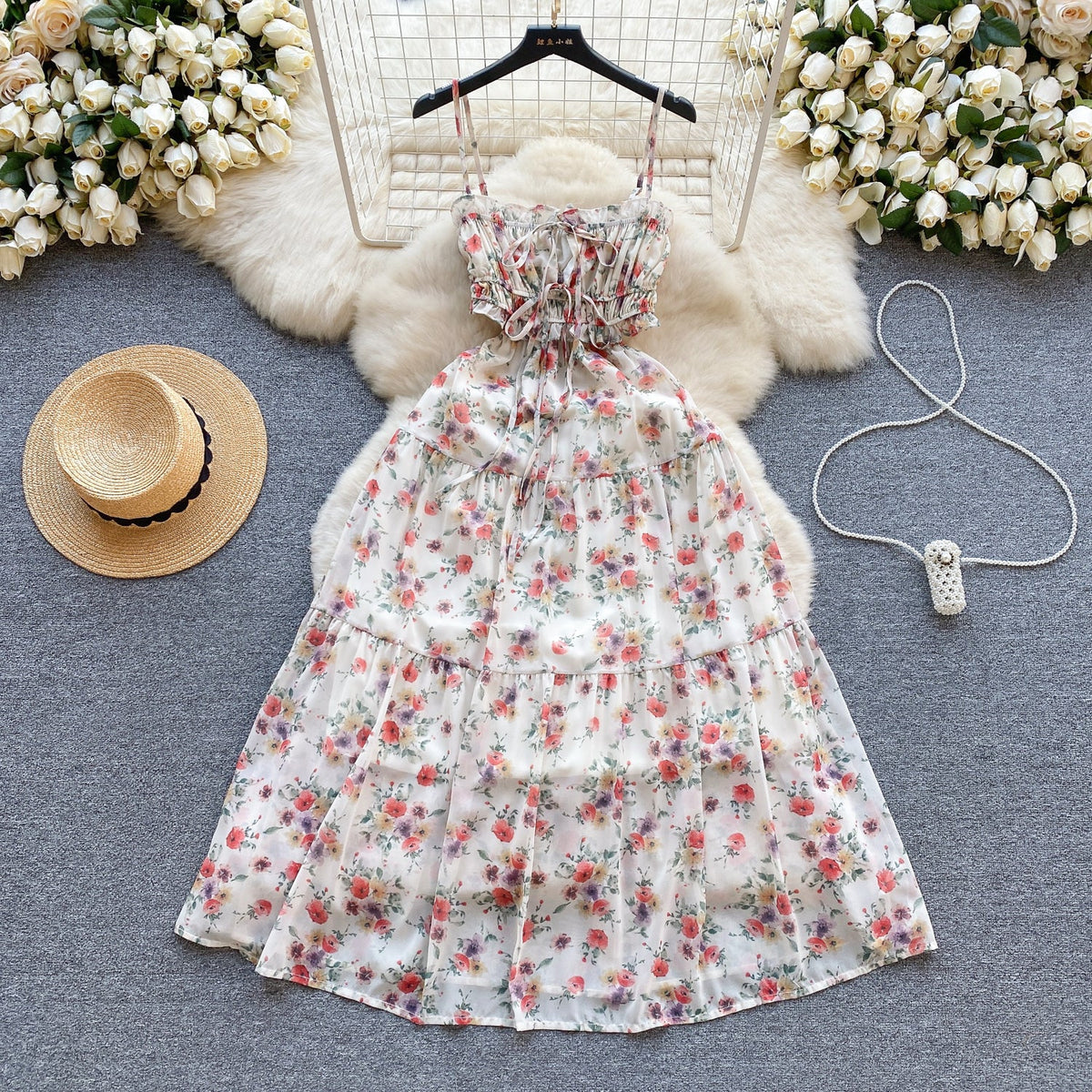 Sweetie Lace-up Floral Slip Dress