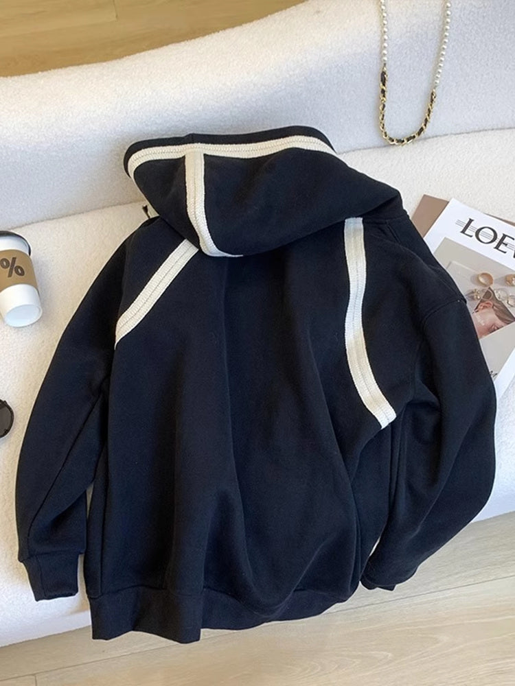 Color Blocking Zipped Hooded Jacket